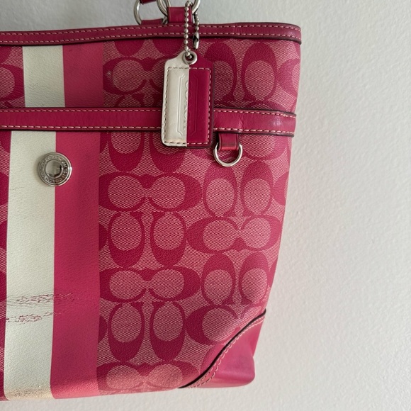 Coach Y2K Chelsea Heritage Stripe Tote Pink/White Genuine - Picture 3 of 15